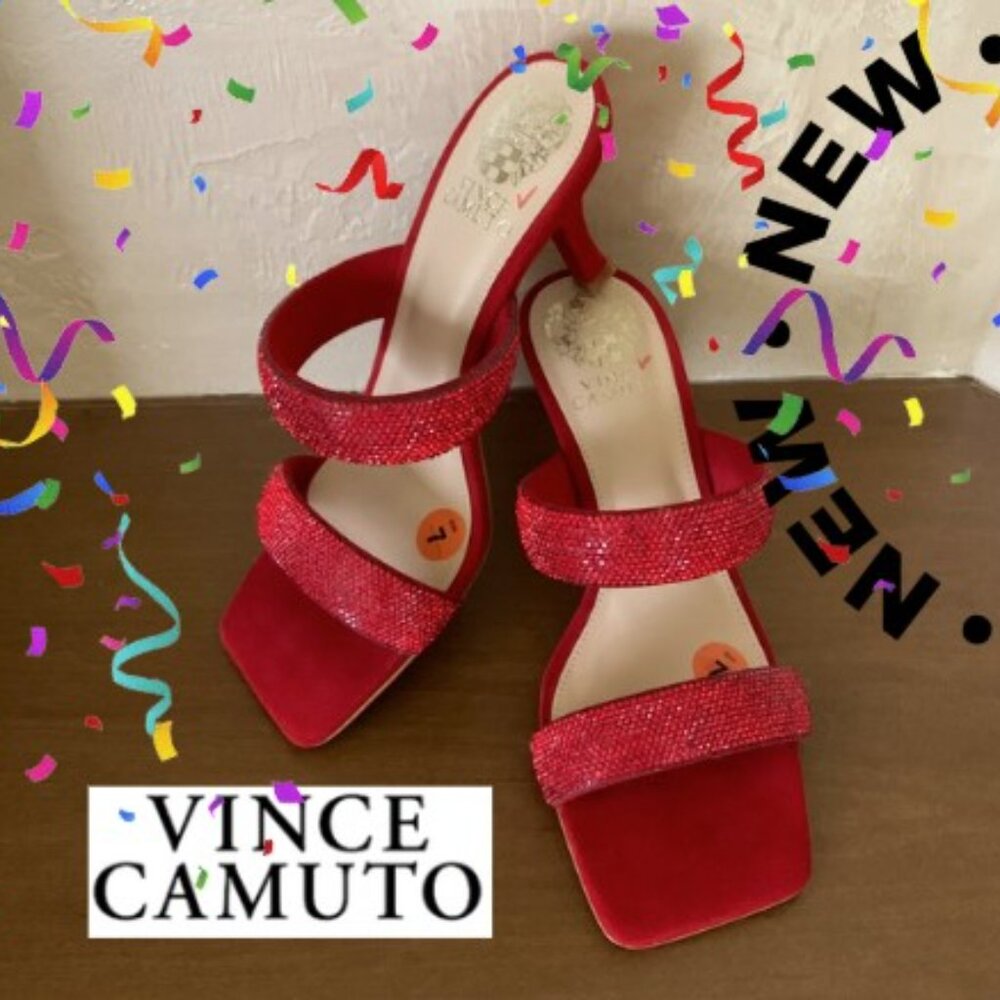 Vince Camuto ( Aslee 2 ) Cherry Red Sparkly Party Sandal heels * Sz 7 *